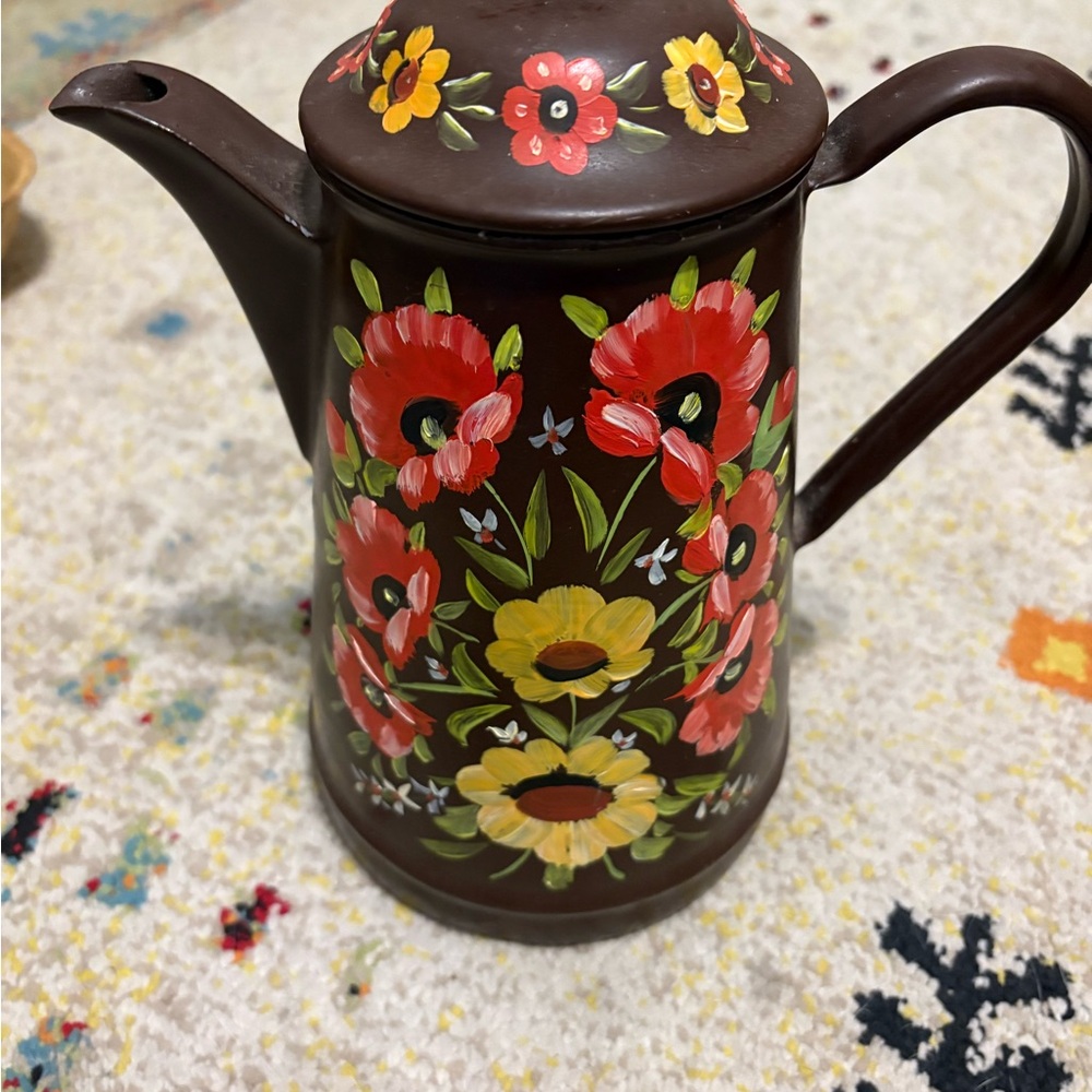 Floral Painted enamel Teapot